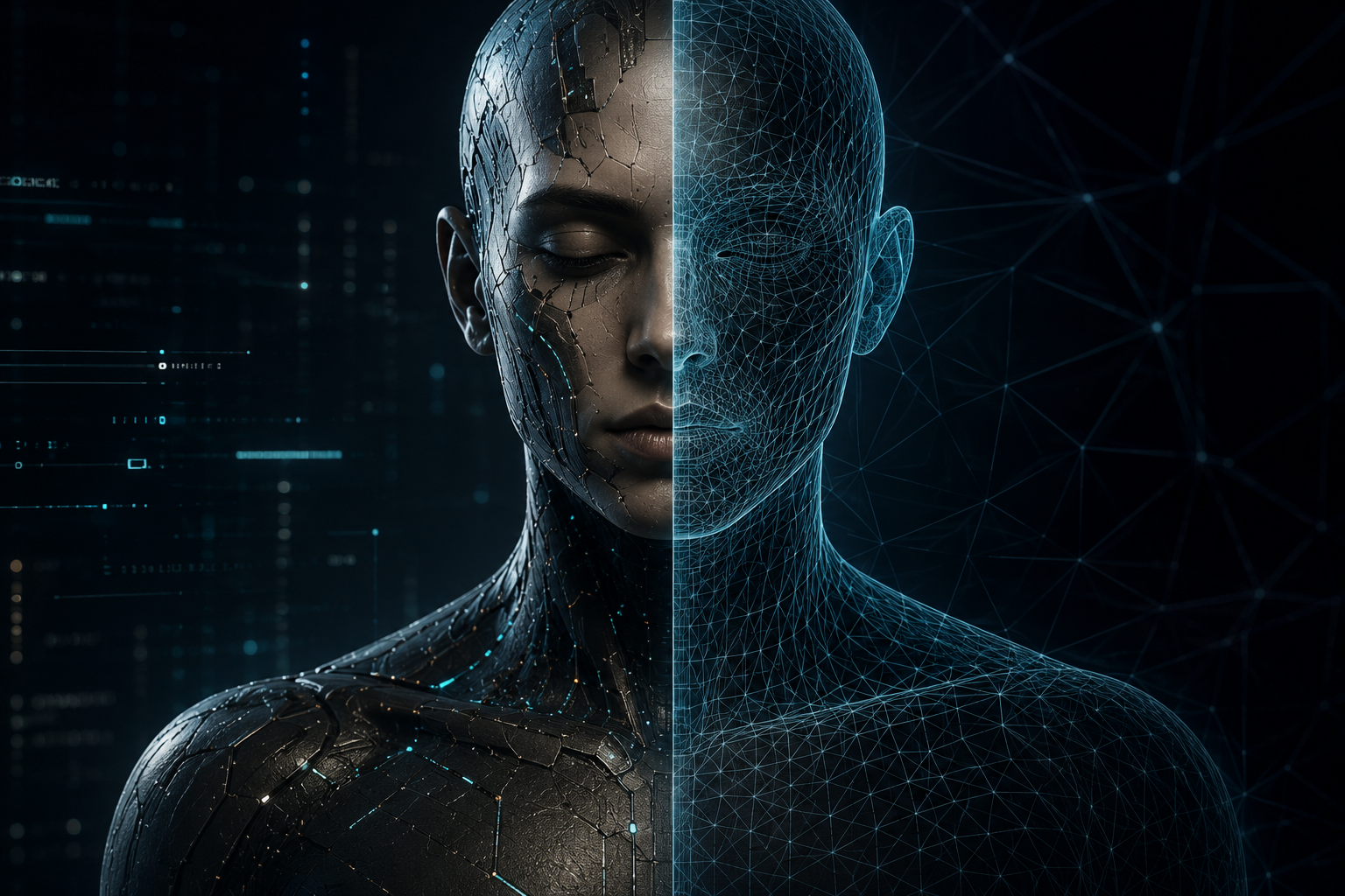 Abstract cyber human and digital mesh visualization